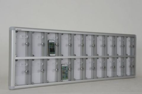 Cep Telefon Dolabı 20 Gözlü Şeffaf Pleksi Kapılı İsimlik Hazneli